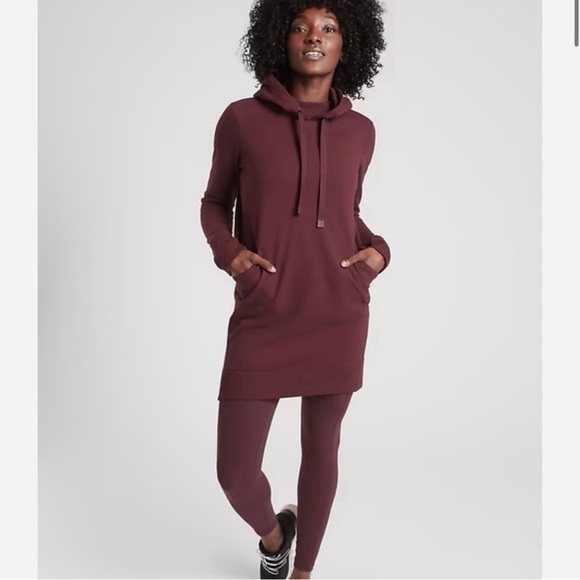 Athleta Dresses & Skirts - Athleta‎ Triumph Hoodie Sweatshirt Dress Burgundy Small
